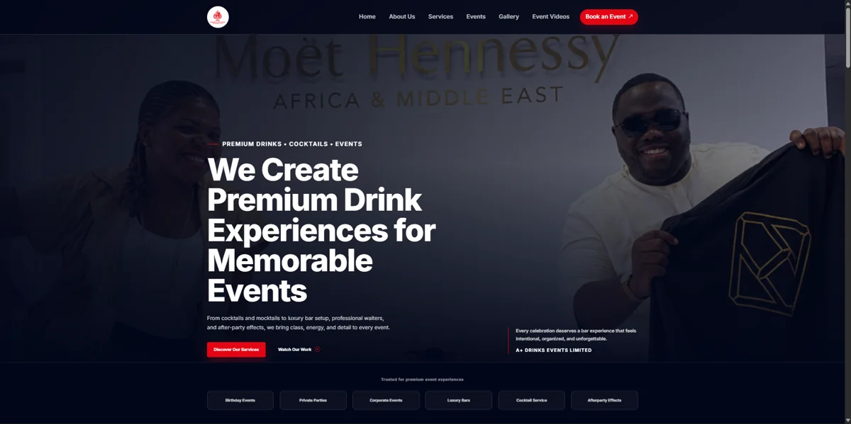 Aplus Drinks Events LTD website preview